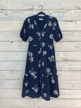 Sonoma Black Midi Dress with White Floral Print